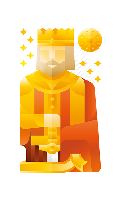 yellow king with a gold coin, illustration by Francesco Faggiano illustrator