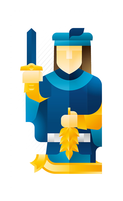 blue jack holding a trophy and a gold sprig, illustration by Francesco Faggiano illustrator