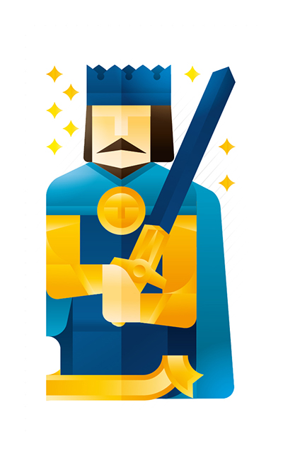 Blue king holding a sword, illustration by Francesco Faggiano illustrator