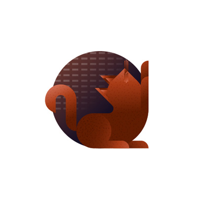Red cat with brown background icon, illustration by Francesco Faggiano illustrator