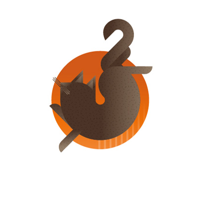 Brown cat with orange background icon, illustration by Francesco Faggiano illustrator