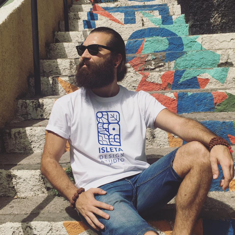 picture of francesco faggiano illustrator with isleta design studio t-shirt