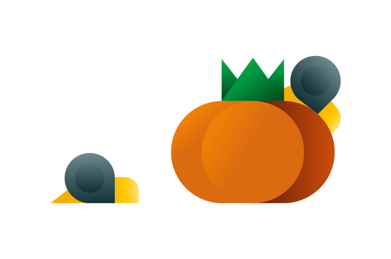 Two snails creeping on a tomato icon, illustration by Francesco Faggiano illustrator