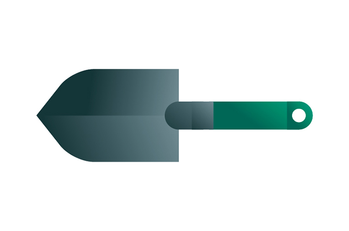 A steel garden trowel icon, illustration by Francesco Faggiano illustrator