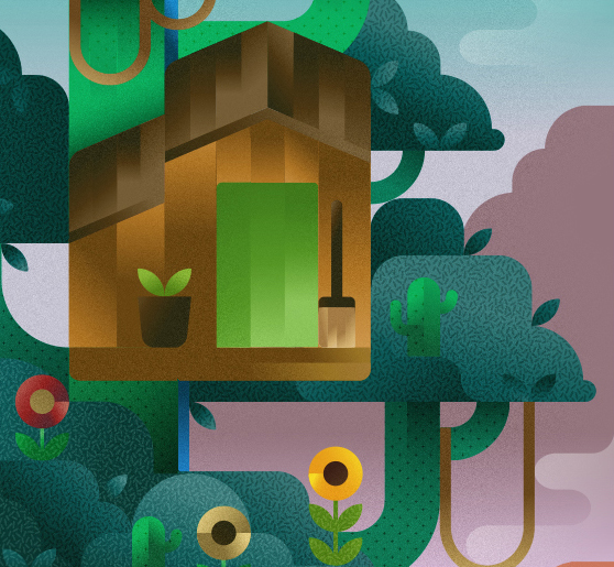 A closet with broom on a cactus tree, illustration by Francesco Faggiano illustrator