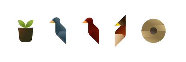 Plant pot, birds and hive icons, illustration by Francesco Faggiano illustrator