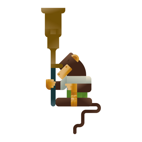 A monkey watching at the stars with his telescope, illustration by Francesco Faggiano illustrator