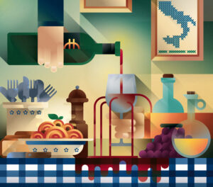 A metaphoric scene of southern Italy wasting european funds, illustration by Francesco Faggiano illustrator