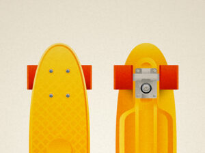 Vintage skateboard penny model of the 70s, art print illustration by Francesco Faggiano illustrator