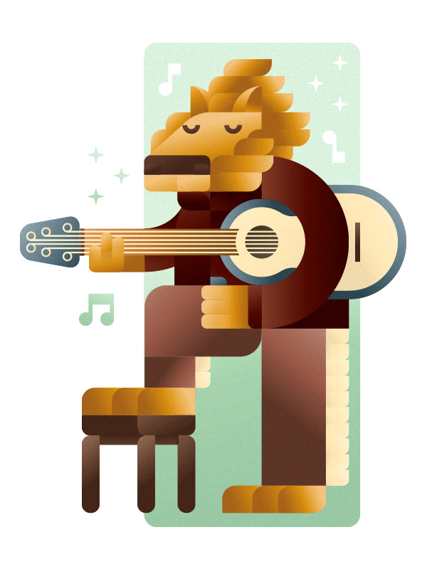 Elvis lion playing a country guitar, illustration by Francesco Faggiano illustrator