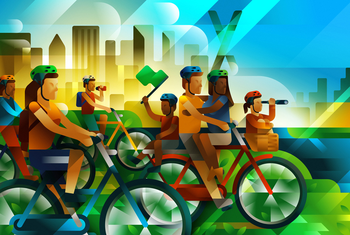 Illustration for the Brazilian bike event "Pedalar 2017", a bike walk for families in São Paulo, Brazil, illustration by Francesco Faggiano illustrator