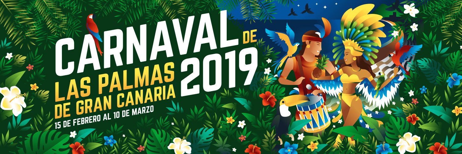 Carnival of Las Palmas along the Las Canteras boardwalk, full of plants, leaves and flowers.